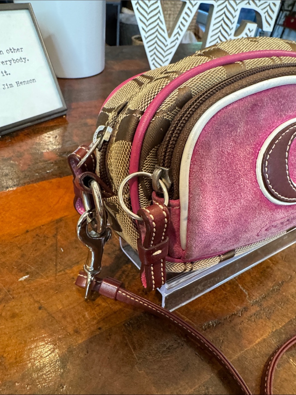 Coach Vintage Pink Suede and Signature Canvas Crossbody Bag - Picture 5 of 12